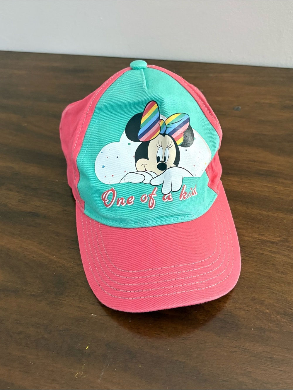 Disney Minnie Mouse Pink & Turquoise Baseball Cap with Rainbow Bow hat toddler